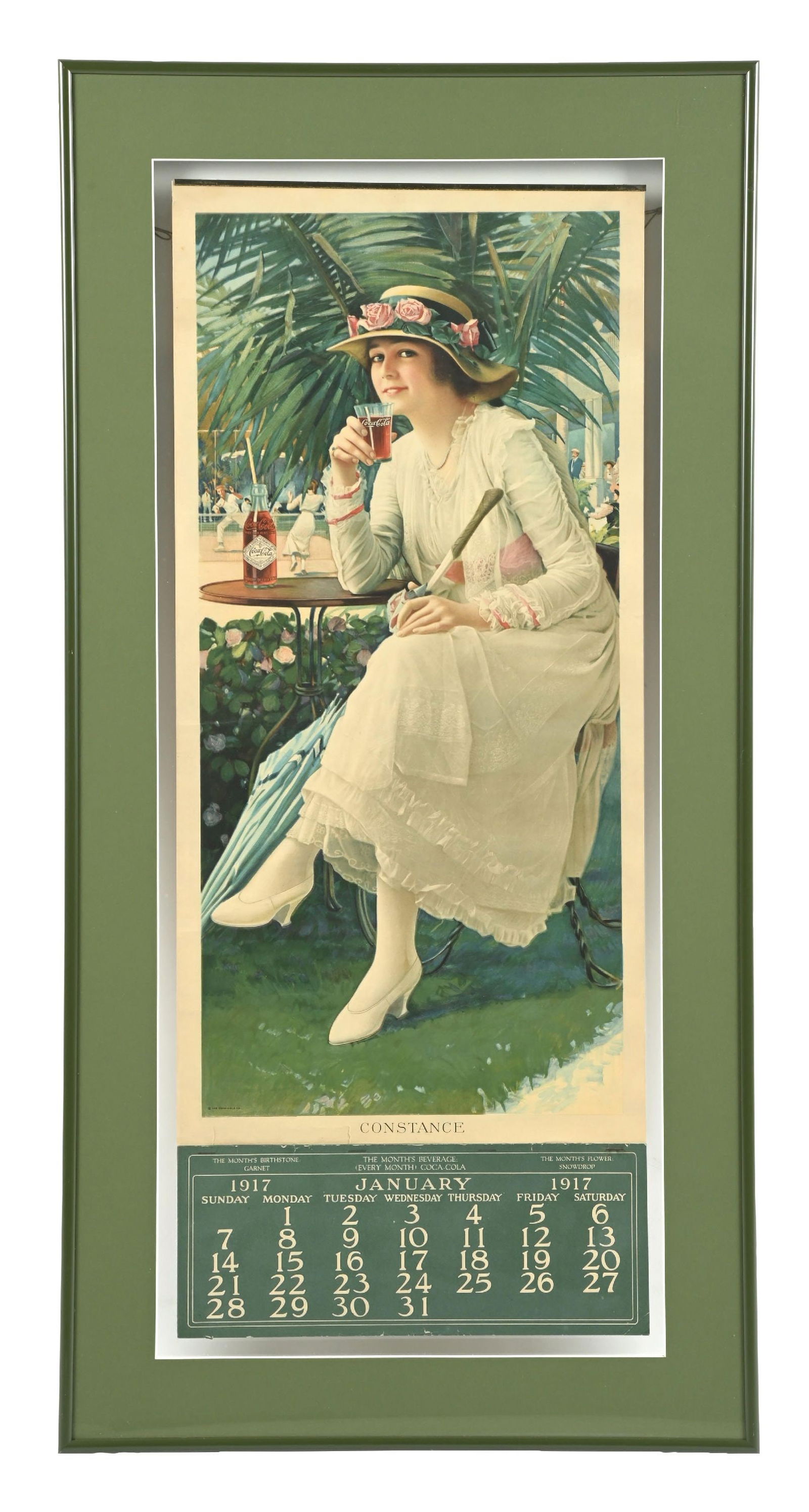COCA-COLA 1917 CALENDAR W/ "CONSTANCE" FRAMED ADVERTISING CALENDAR (1 of 3)