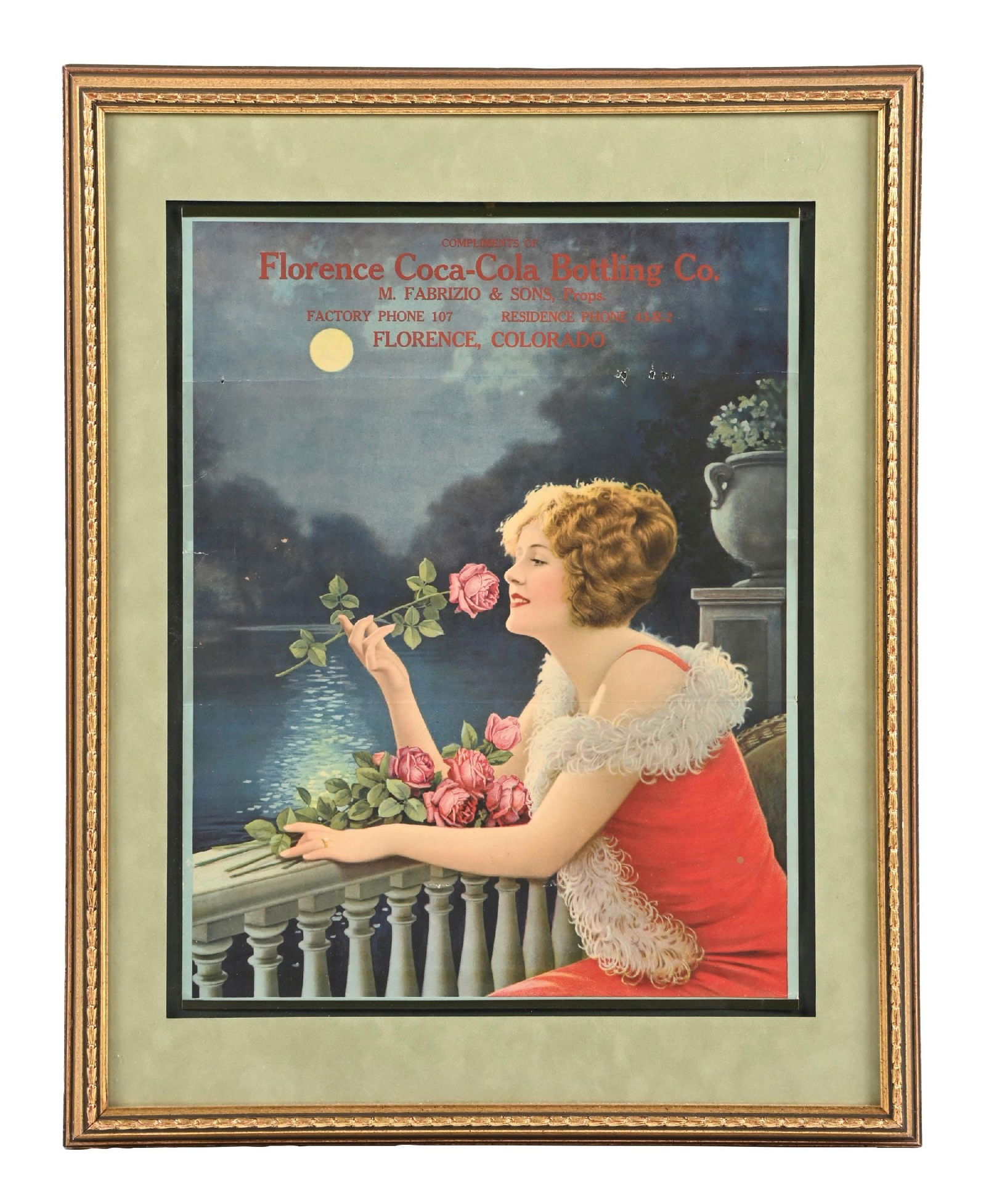 FLORENCE COCA-COLA BOTTLING CO. FRAMED ADVERTISEMENT (1 of 2)