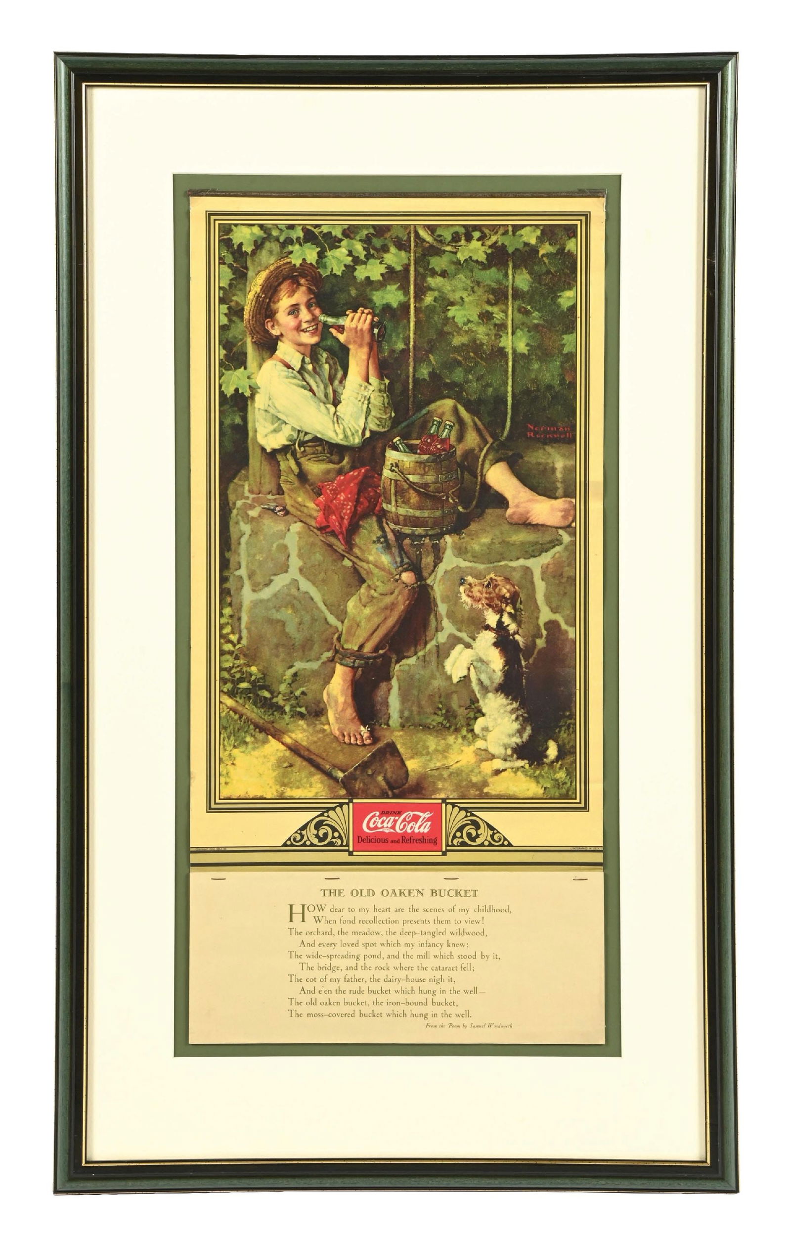 C. 1932 DRINK COCA-COLA "THE OLD GARDEN BUCKET" FRAMED ADVERTISEMENT (1 of 2)