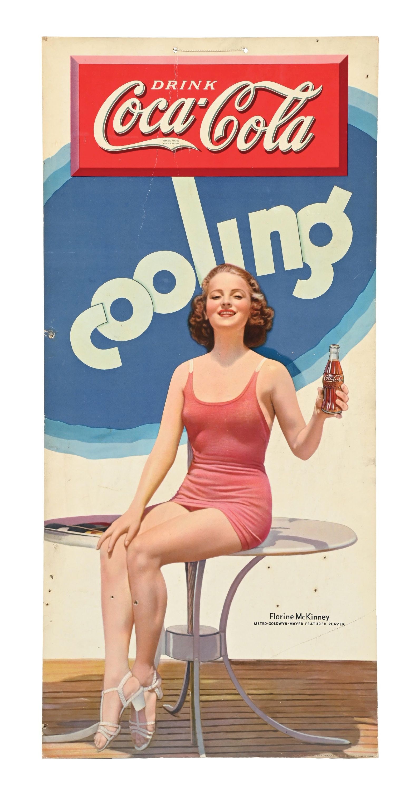 1935 COCA-COLA CARDBOARD POSTER WITH FLORINE MCKINNEY (1 of 3)