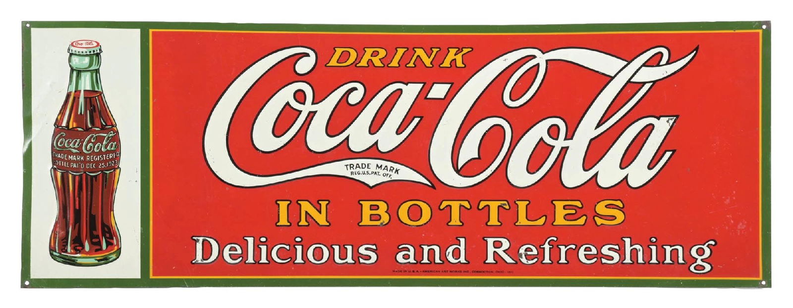 DRINK COCA-COLA IN BOTTLES DELICIOUS AND REFRESHING EMBOSSED TIN SIGN (1 of 3)