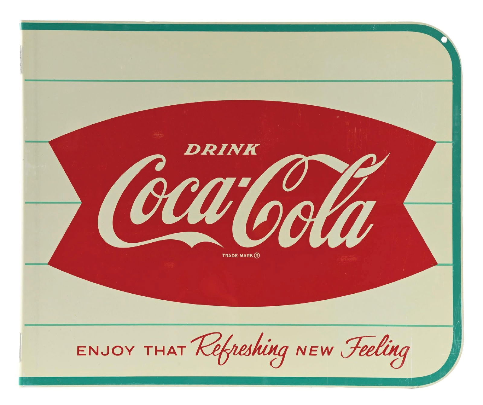 COCA-COLA "ENJOY THAT REFRESHING NEW FEELING" N.O.S. TIN FLANGE SIGN (1 of 3)