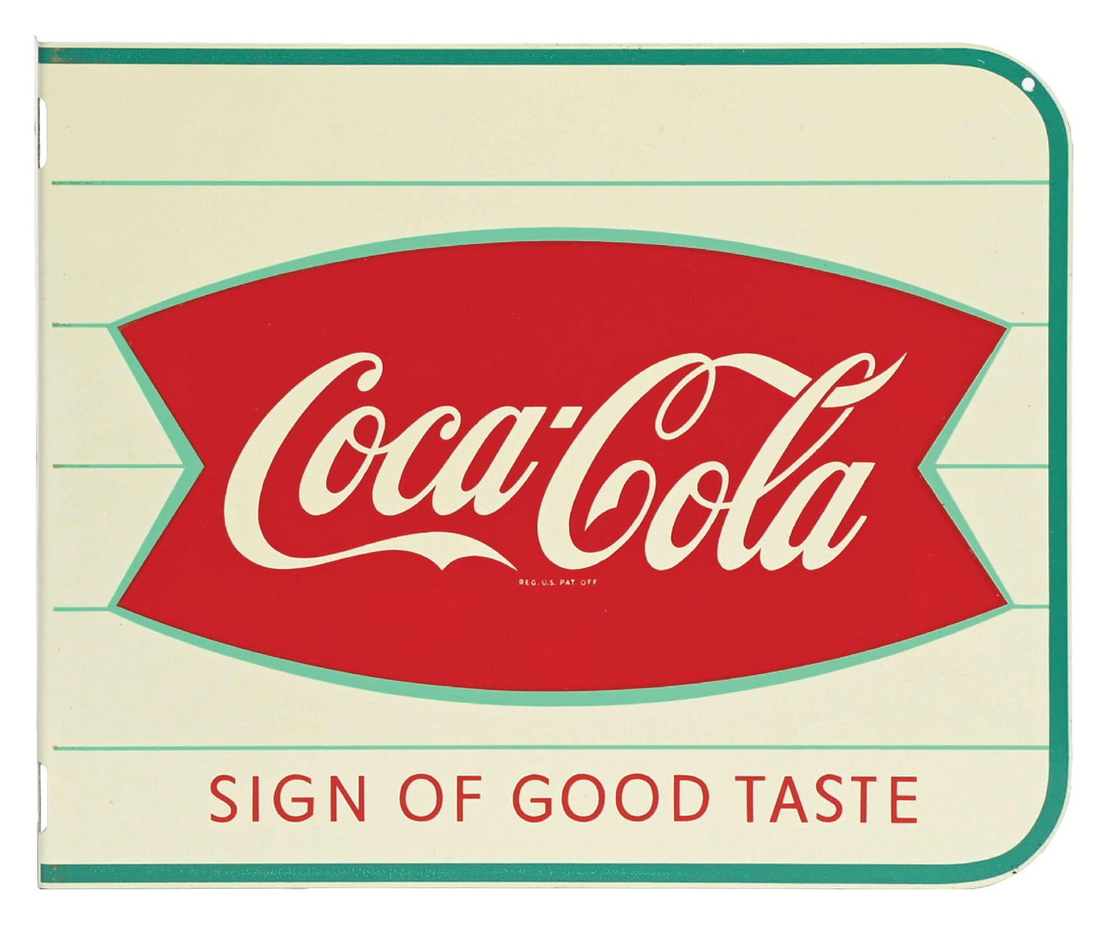 COCA-COLA SIGN OF GOOD TASTE FISHTAIL FLANGE SIGN. (1 of 3)