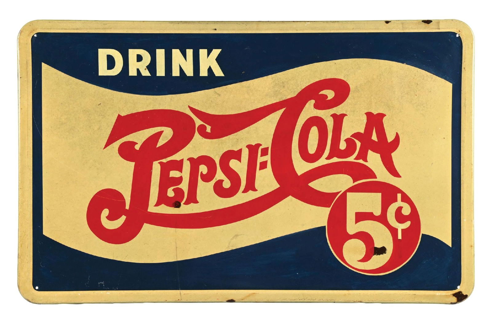 DRINK PEPSI-COLA 5¢ PORCELAIN SIGN W/ SELF FRAMED OUTER EDGE (1 of 2)