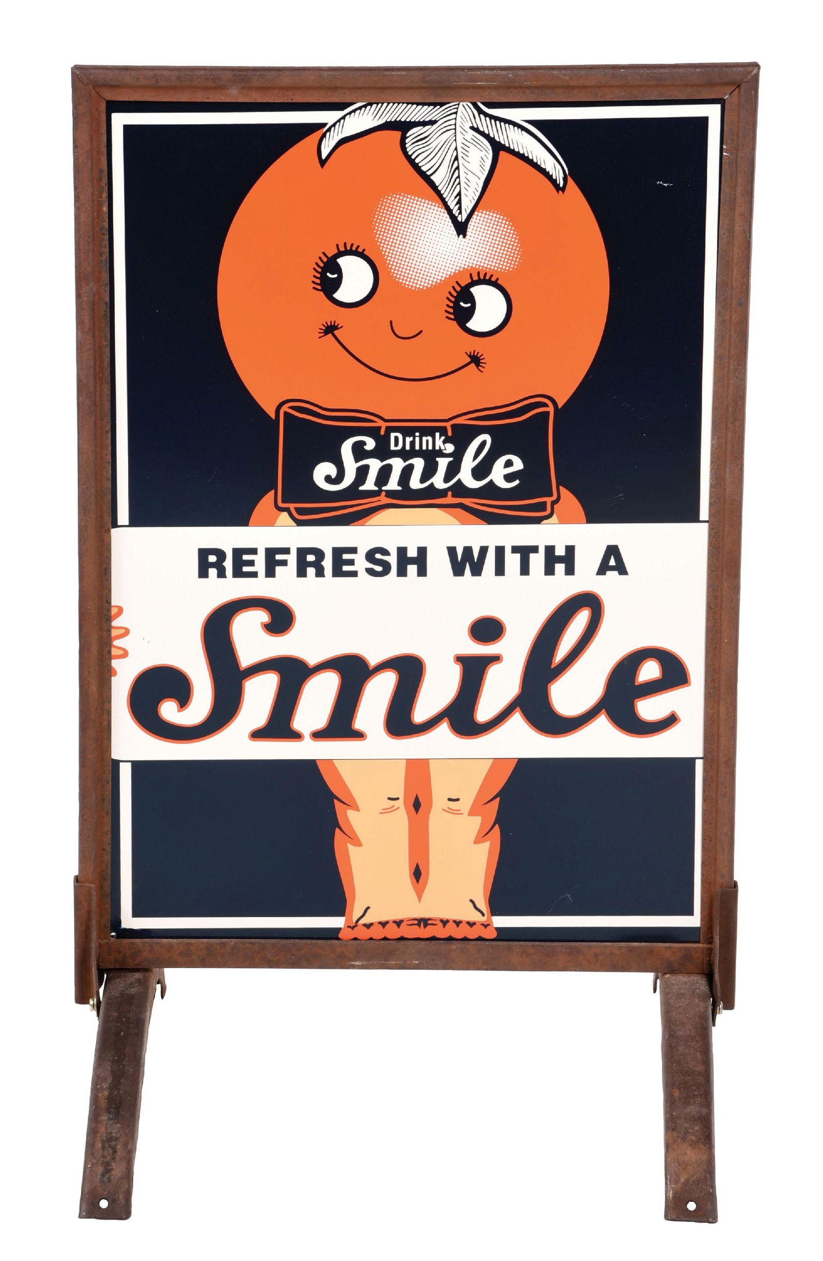 DRINK SMILE REPRODUCTION CURB SIGN IN ORIGINAL METAL STAND (1 of 2)