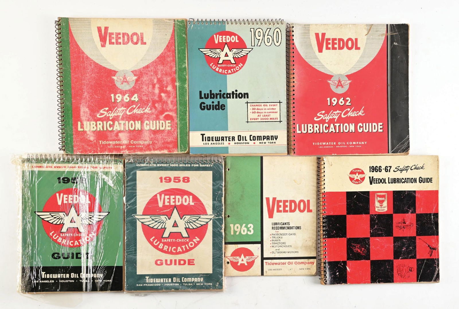 COLLECTION OF 7: VEEDOL & FLYING A SERVICE STATION LUBRICATION GUIDES. (1 of 1)