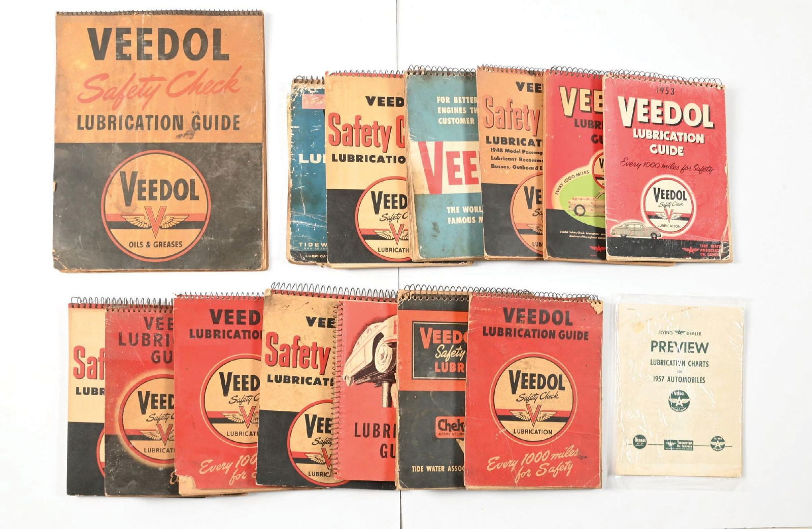 LARGE COLLECTION OF VEEDOL SAFETY CHECK & LUBRICATION GUIDE SERVICE STATION MANUALS. (1 of 1)