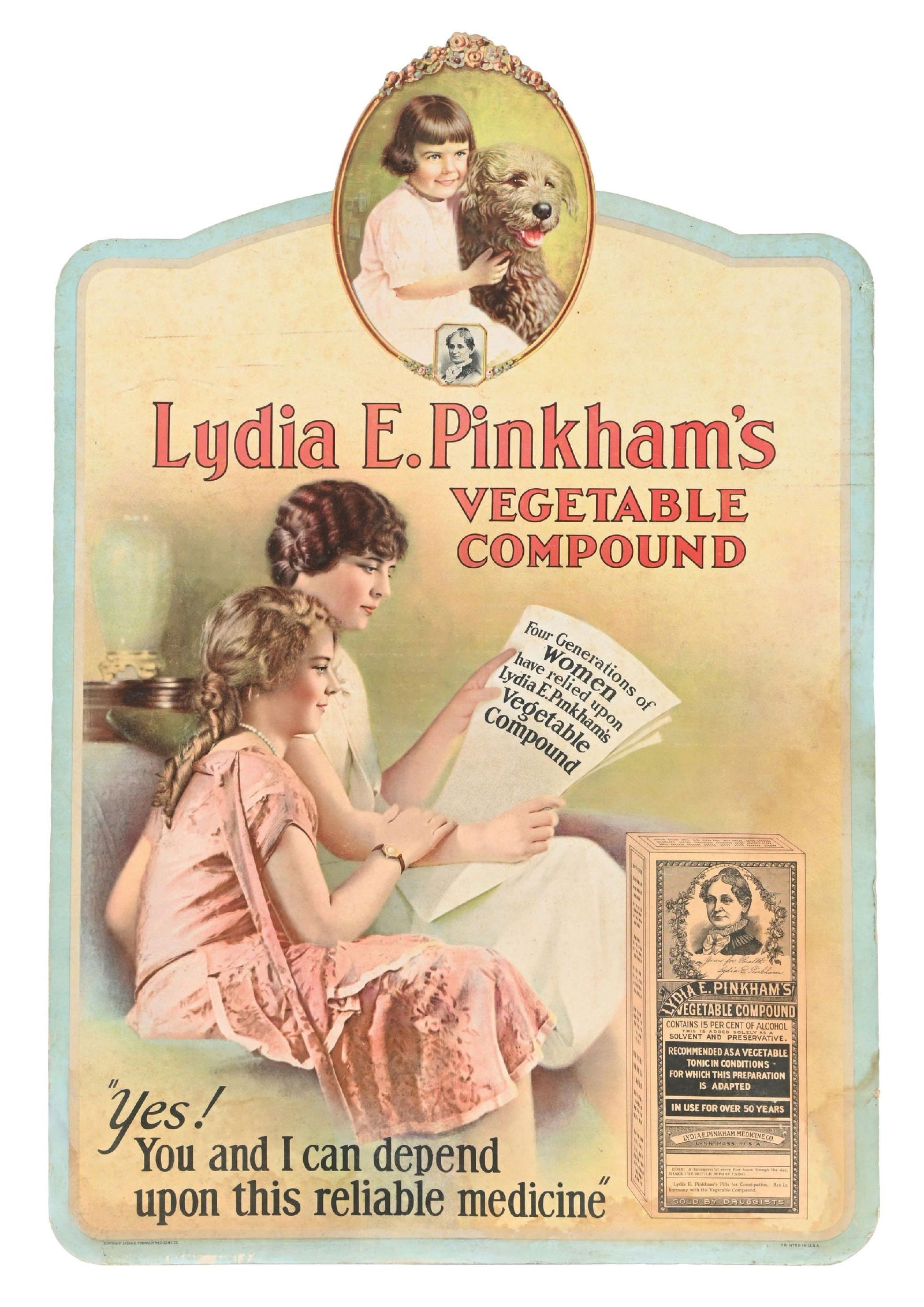 DIE-CUT CARDSTOCK ADVERTISING FOR LYDIA PINKHAM'S VEGETABLE COMPOUND (1 of 4)