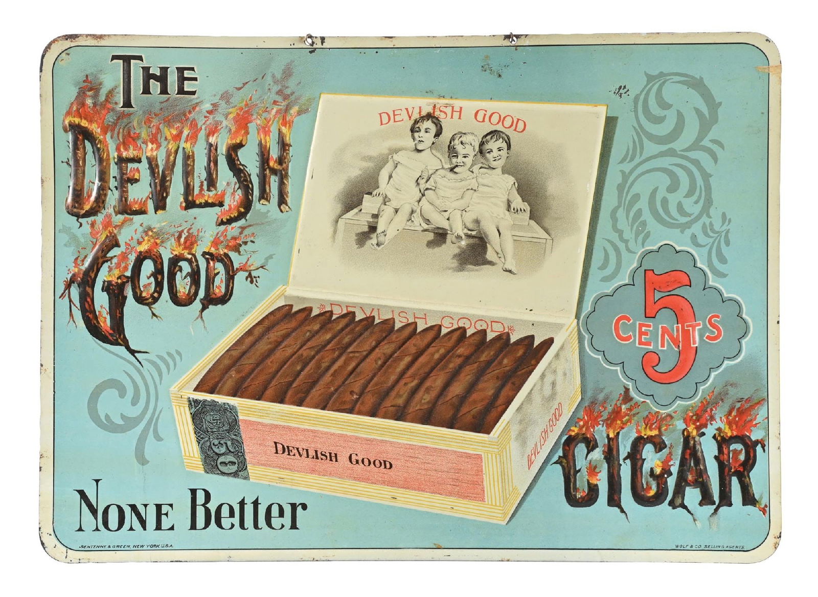 TIN 5¢ DEVILISH GOOD CIGAR SIGN (1 of 4)