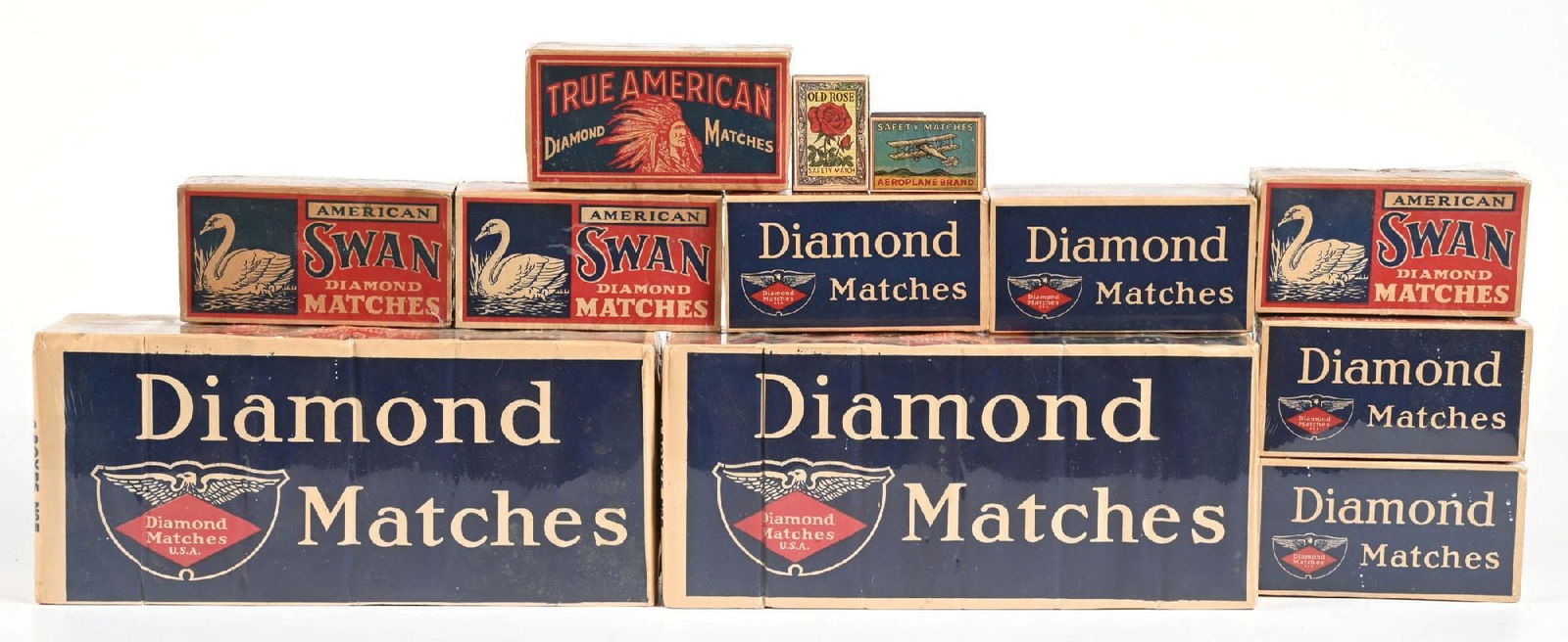 COLLECTION OF 12: EARLY WOODEN STICK MATCH MATCHES IN ORIGINAL BOXES (1 of 1)