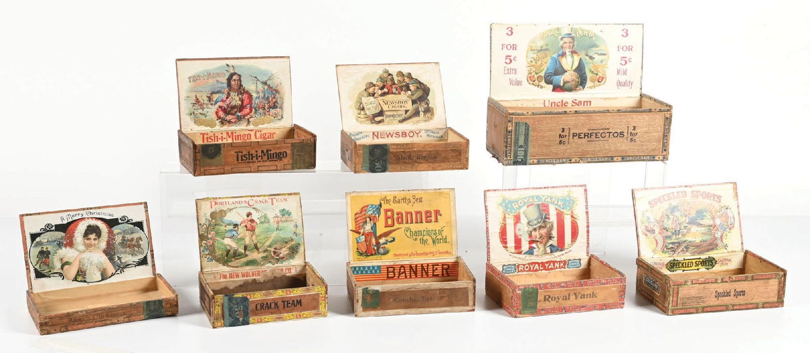 COLLECTION OF 8 COUNTRY STORE WOODEN CIGAR BOXES (1 of 3)