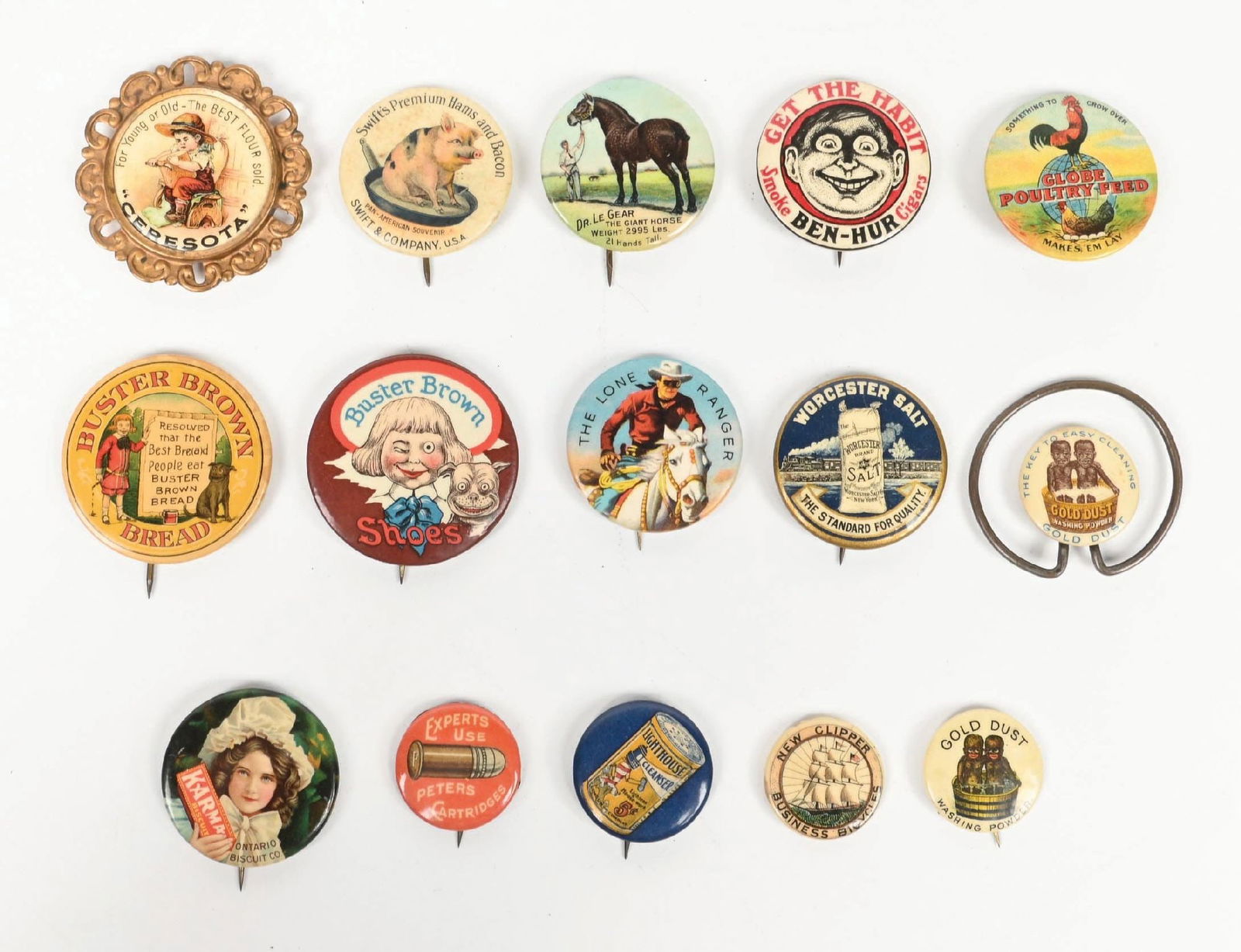 COLLECTION OF VARIOUS ADVERTISING PINBACK BUTTONS (1 of 2)