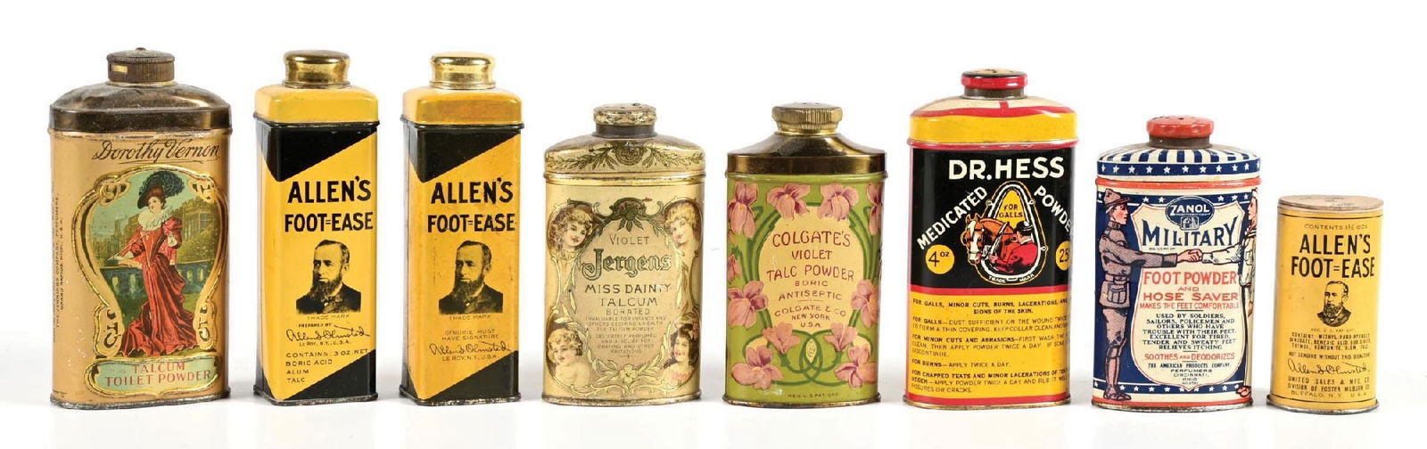 COLLECTION OF 8: VINTAGE TALC POWDER TINS (1 of 2)