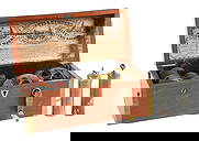 DAVIS & KIDDERS PATENT MEDICINE ELECTRIC MACHINE: CONDITION: Often referred to as a quackery device, this electric machine was believed to relieve nervous diseases. It comes with the original wood box, paper label inside the lid with directions for i