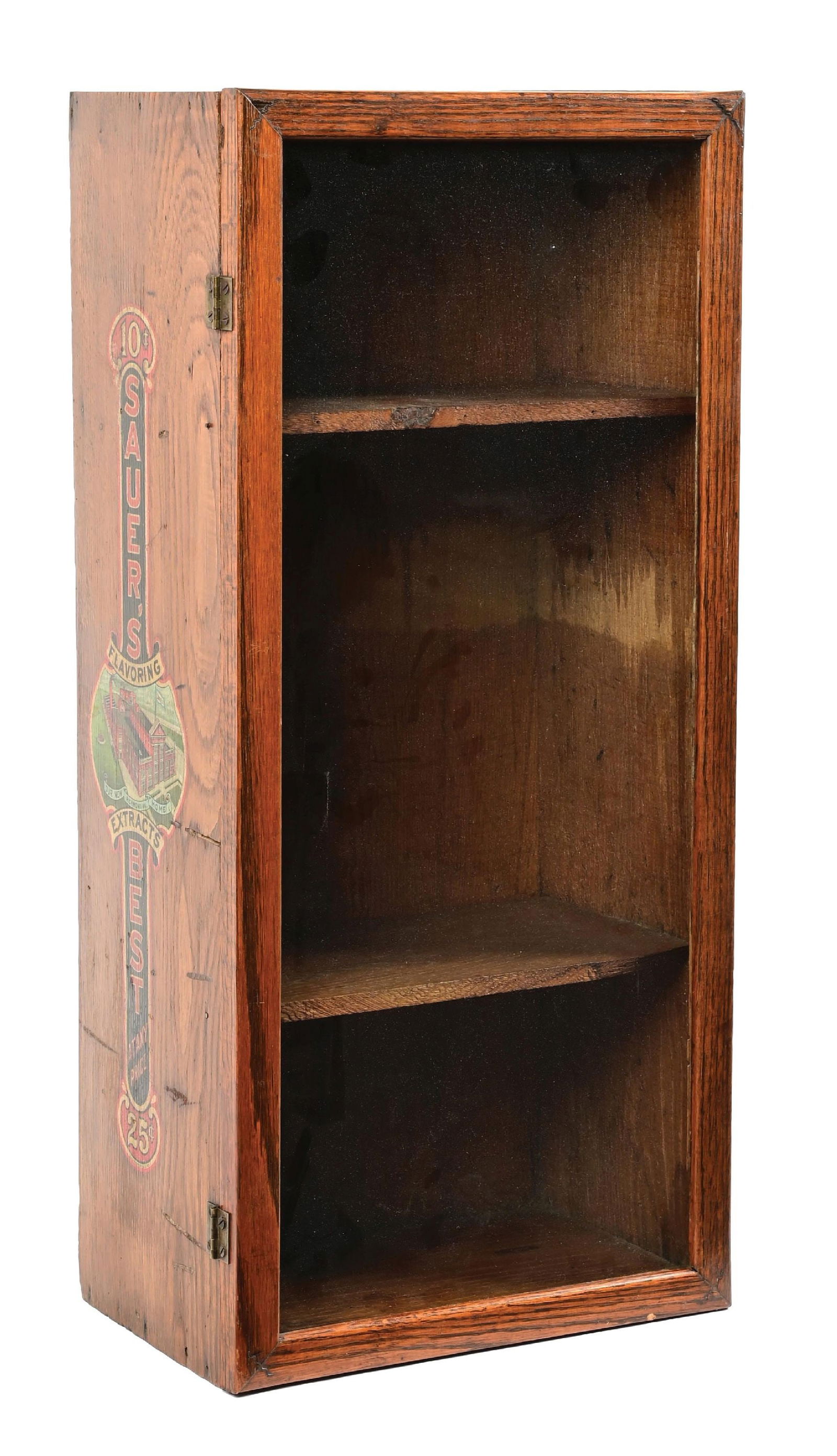 ORIGINAL SAUER'S FLAVORING SHIPPING BOX W/ ATTACHED FRONT GLASS LID (1 of 7)