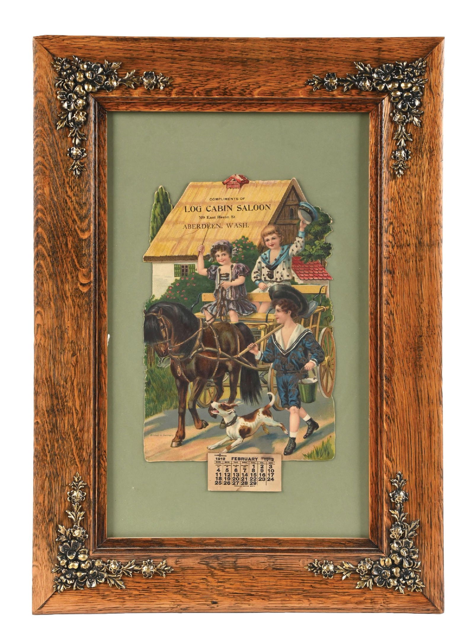 FRAMED DIE-CUT 1912 CALENDAR FOR LOG CABIN SALOON (1 of 2)