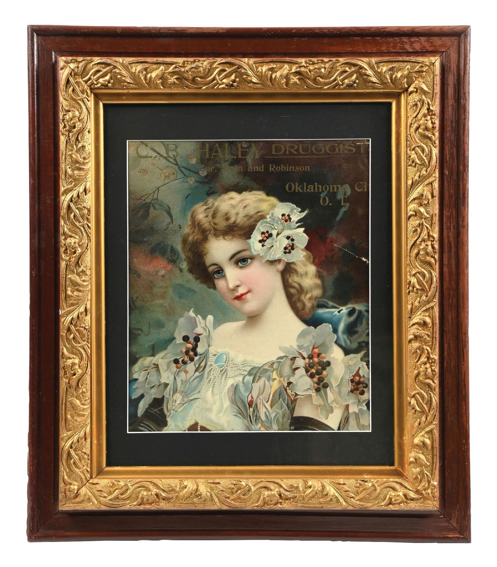 FRAMED CARDSTOCK ADVERTISING FOR C.B. HALEY DRUGGIST (1 of 2)