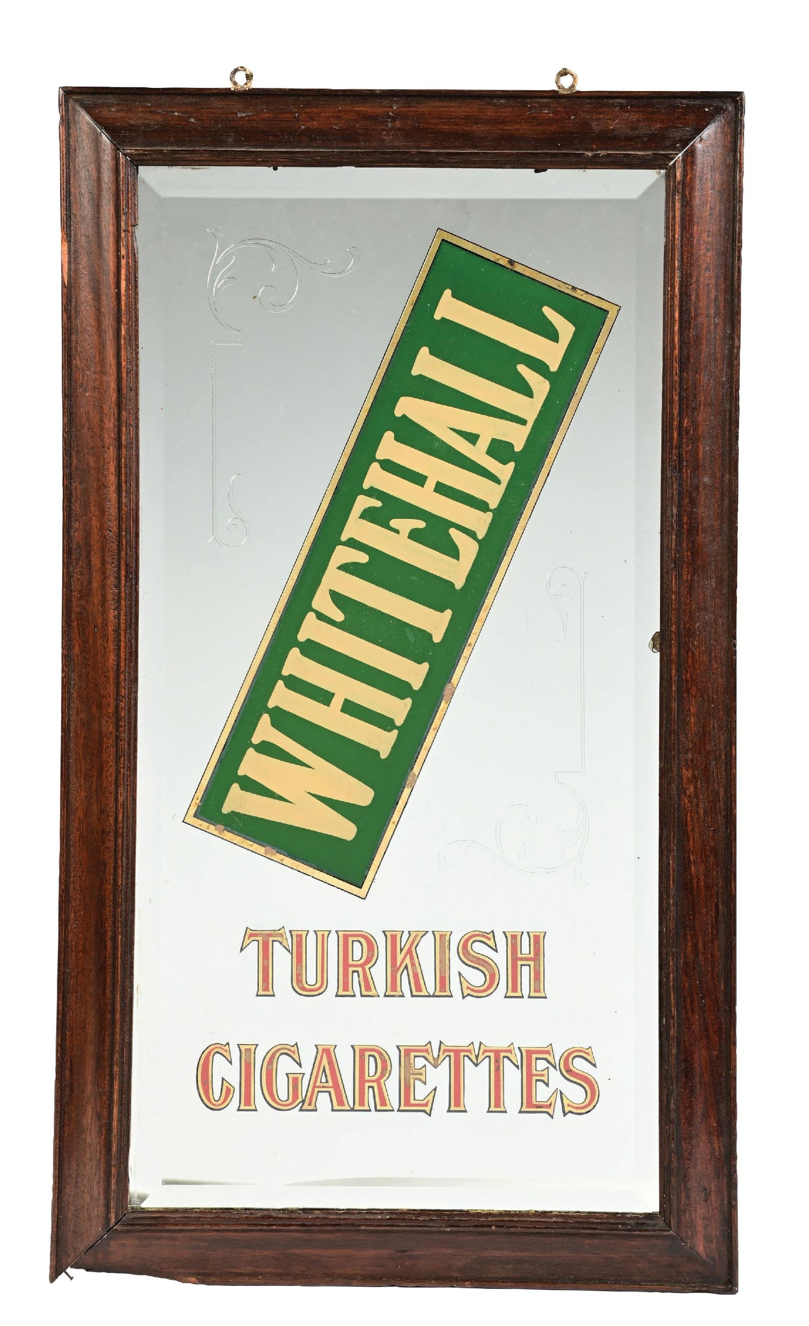 WHITEHALL TURKISH CIGARETTES REVERSE PAINTED ADVERTISING MIRROR (1 of 3)