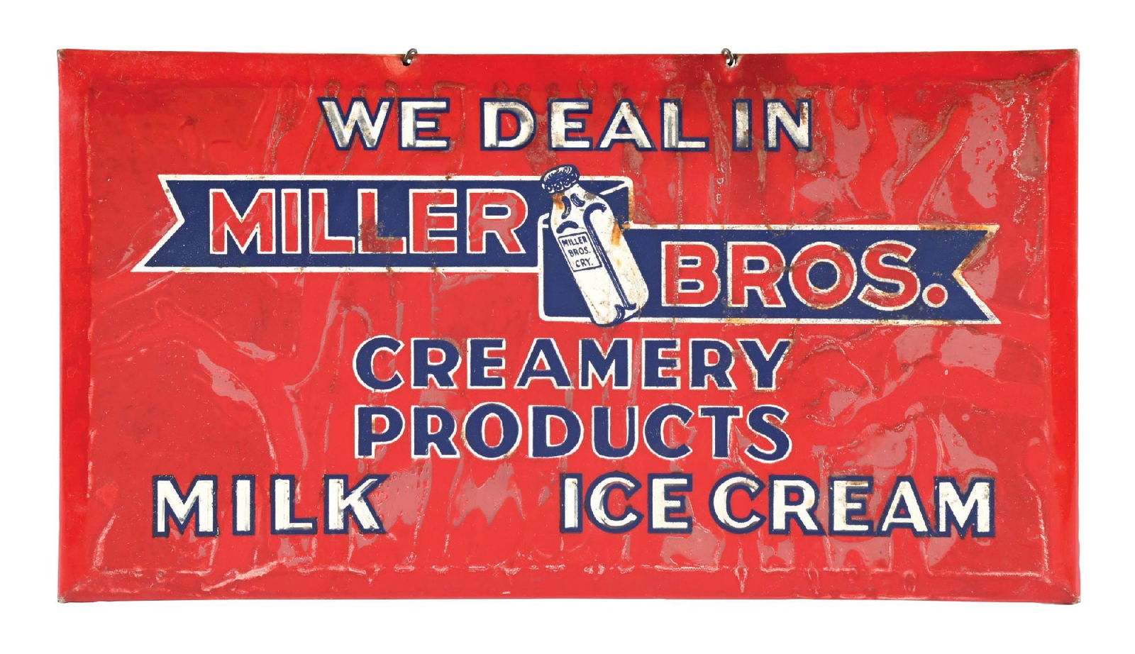 MILLER BROS. CREAMERY PRODUCTS CELLULOID OVER CARDBOARD SIGN (1 of 2)