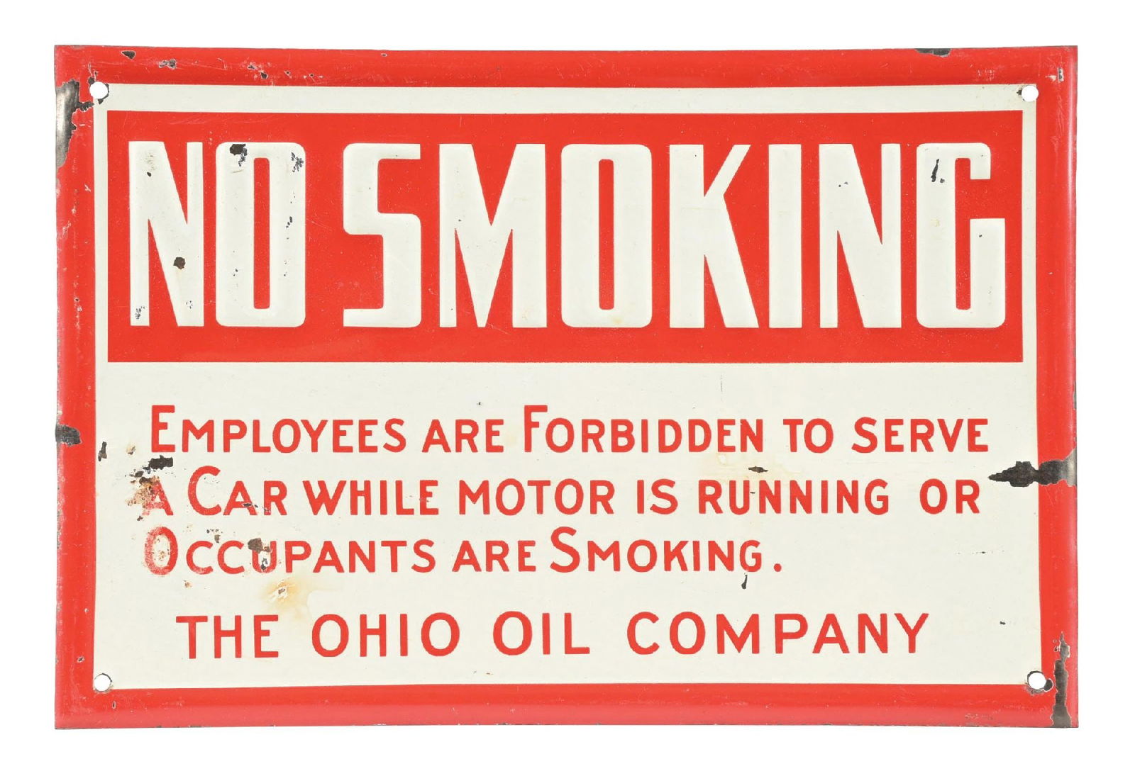 THE OHIO OIL CO. "NO SMOKING" EMBOSSED TIN SIGN (1 of 2)