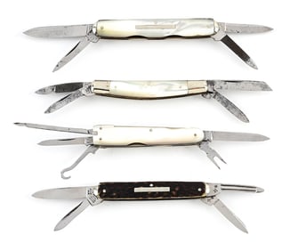 LOT OF 4: MOTHER OF PEARL AND STAG HANDLE MULTI-BLADE SHEFFIELD SENATOR, CONGRESS, AND COMPLEX