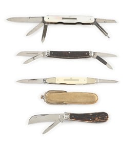 LOT OF 4: SHEFFIELD ENGLAND POCKET KNIVES INCLUDING THORN HILL, IXL, CASTEEL, J. ROGERS & SONS.