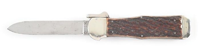 C. 1930S G. GRAFATH SOLINGEN D.B.G.M. BONE HANDLE GRAVITY KNIFE.