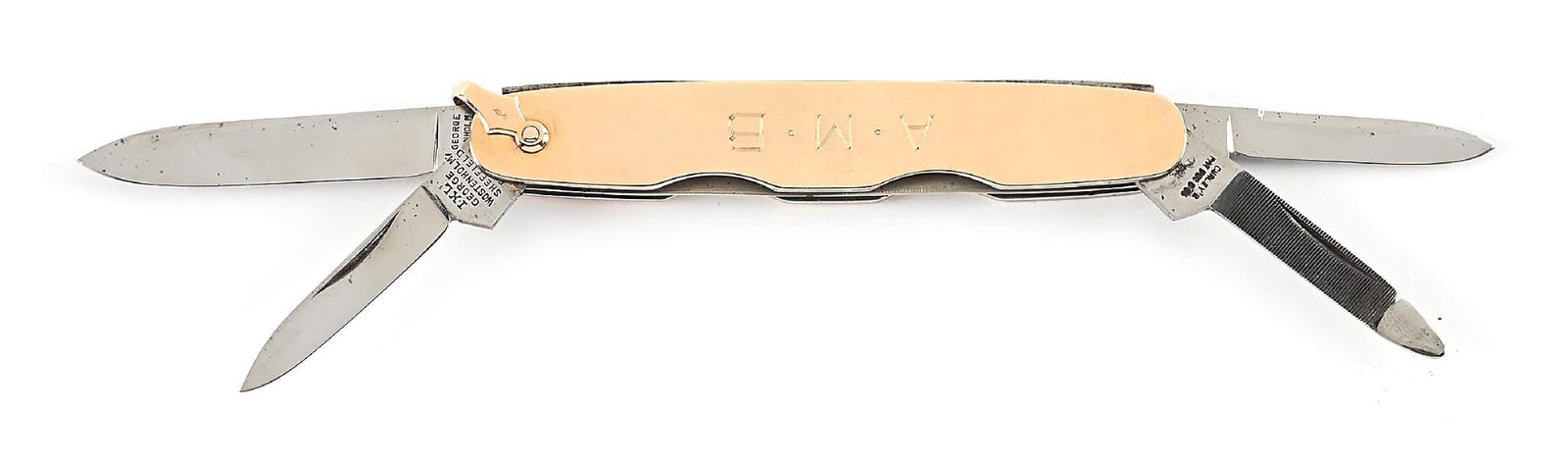 14K YELLOW GOLD IXL GEORGE WOSTENHOLM SHEFFIELD ENGLAND FOUR BLADE SENATOR POCKET KNIFE. (1 of 8)