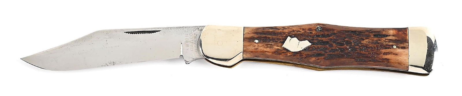 UNION CUT CO. DOGSHEAD COKE BOTTLE FOLDING HUNTER WITH BONE HANDLE. (1 of 6)