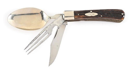 UNION CUTLERY CO. OLEAN, NY BONE STAG HANDLE SMALL THREE BLADE HOBO SLIDE-APART KNIFE.