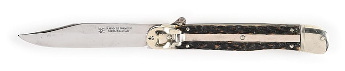 C. 1930S J.A. HENCKELS TWINWORKS SOLINGEN GERMANY LEVER LOCK STAG HANDLE SWITCHBLADE.