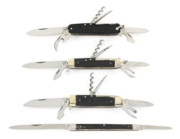 LOT OF 4: C. 1930S-40S J.A. HENCKELS STAG HANDLE MULTI-BLADE SPORTSMAN POCKET KNIVES.
