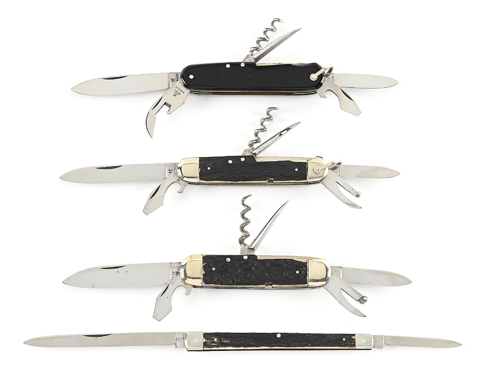 LOT OF 4: C. 1930S-40S J.A. HENCKELS STAG HANDLE MULTI-BLADE SPORTSMAN POCKET KNIVES. (1 of 13)