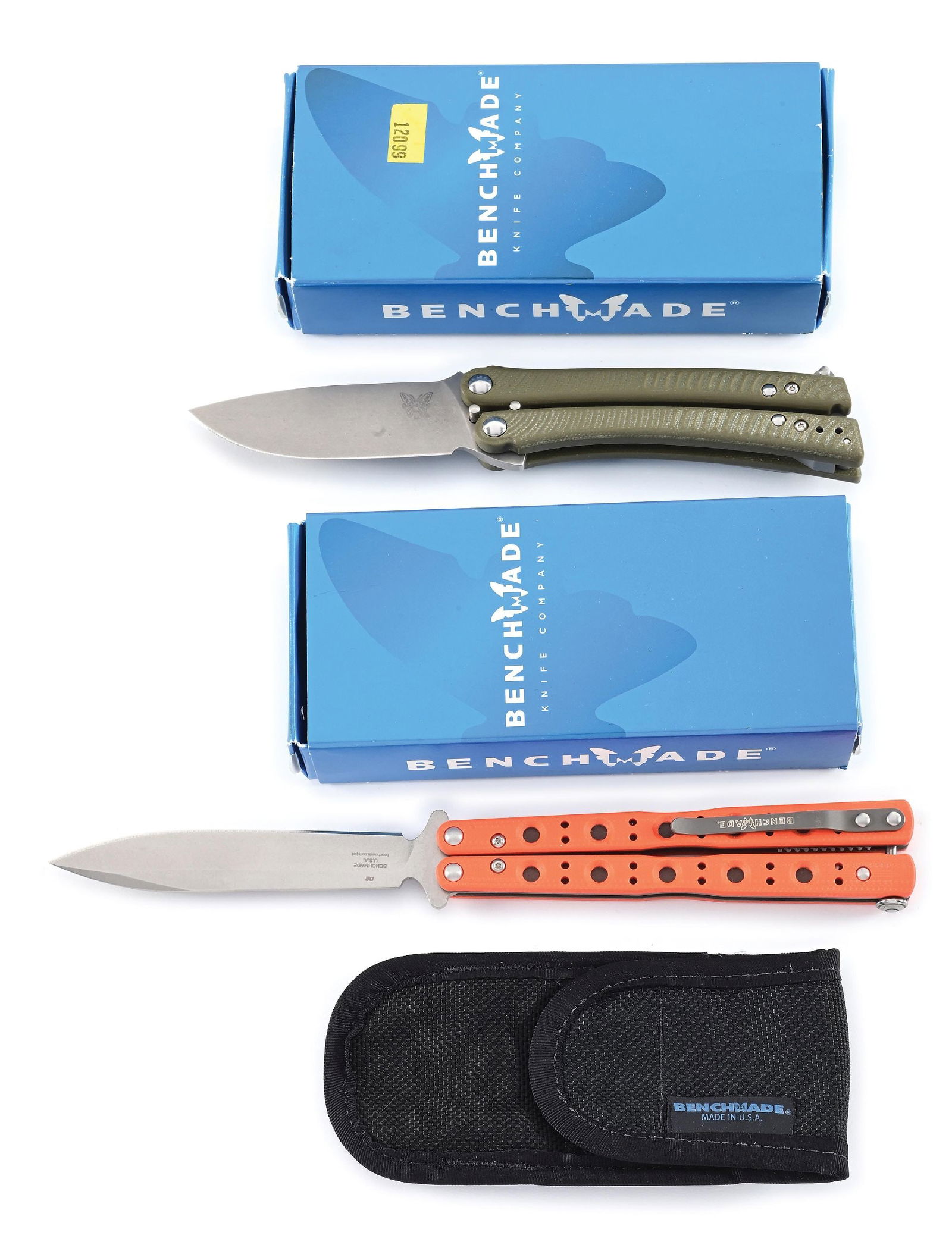 LOT OF 2: BENCHMADE KNIFE CO. BALI-SONG BUTTERFLY KNIVES IN ORIGINAL BOXES. (1 of 8)