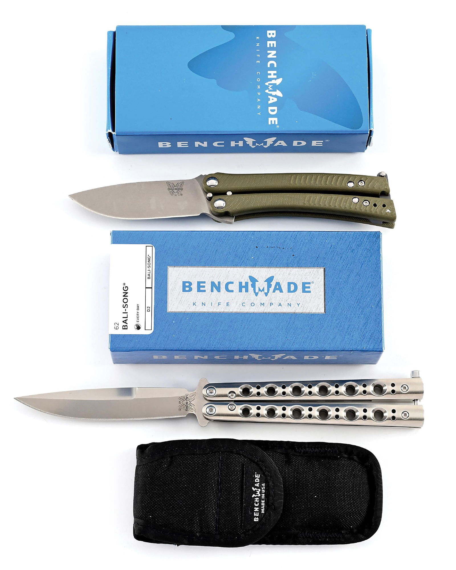 LOT OF 2: BENCHMADE KNIFE CO. BALI-SONG BUTTERFLY KNIVES IN ORIGINAL BOXES. (1 of 11)