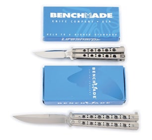 LOT OF 2: BENCHMADE KNIFE CO. BALI-SONG BUTTERFLY KNIVES IN ORIGINAL BOXES.
