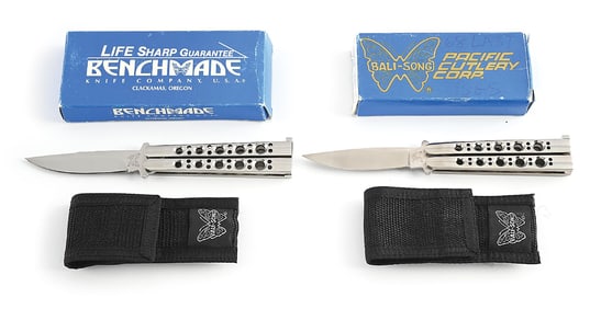 LOT OF 2: BENCHMADE AND PACIFIC CUTLERY CORP. BALI-SONG BUTTERFLY KNIVES.