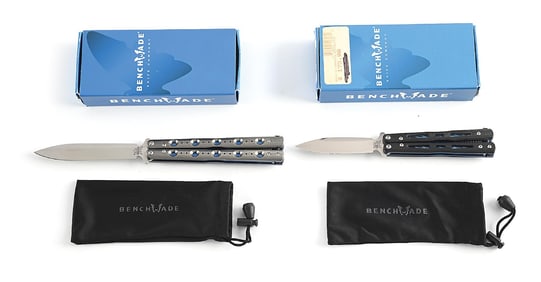 LOT OF 2: BENCHMADE BALI-SONG BUTTERFLY KNIVES IN ORIGINAL BOXES.