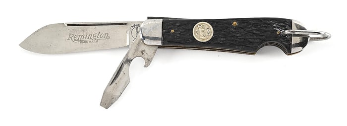 REMINGTON UMC MADE IN USA EZ OPEN HANOVER SHOE SWELL END JACK WITH FULL REMINGTON ETCH.