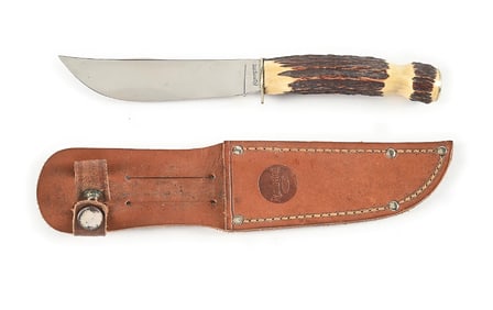 C. PRE-1940 REMINGTON MADE IN USA RH 73 HUNTING KNIFE WITH FULL BLADE ETCH.