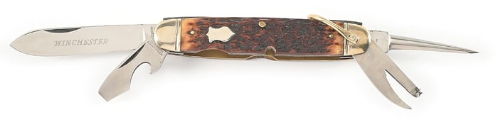 C. PRE-1920S WINCHESTER TRADEMARK MADE IN USA BONE HANDLE FOUR BLADE SCOUT KNIFE PATTERN 4901.