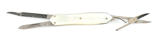C. PRE-1920S WINCHESTER TRADEMARK MADE IN USA MOTHER OF PEARL PATTERN 3371 LOBSTER.
