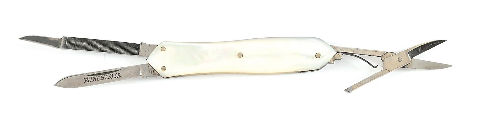 C. PRE-1920S WINCHESTER TRADEMARK MADE IN USA MOTHER OF PEARL PATTERN 3371 LOBSTER. (1 of 8)