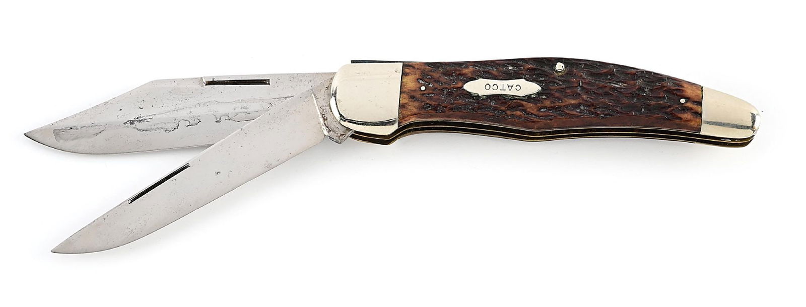 CATTARAUGUS CUTLERY CO. LITTLE VALLEY (CATCO SHIELD) B2929 RAT TAIL BOLSTER TWO BLADE BONE HANDLE (1 of 7)