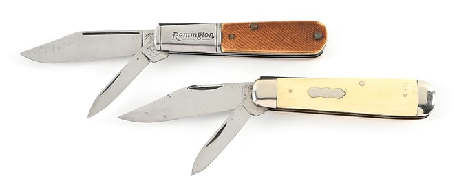 LOT OF 2: CATTARUGUS CUTLERY CO. BONE HANDLE SWELL END JACK AND A REMINGTON RB44 SAW CUT BONE HANDLE