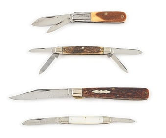 LOT OF 4: CATTARAUGUS CUTLERY CO. POCKET KNIVES, LINER LOCK, PEARL, BARLOW, SENATOR ETCHED