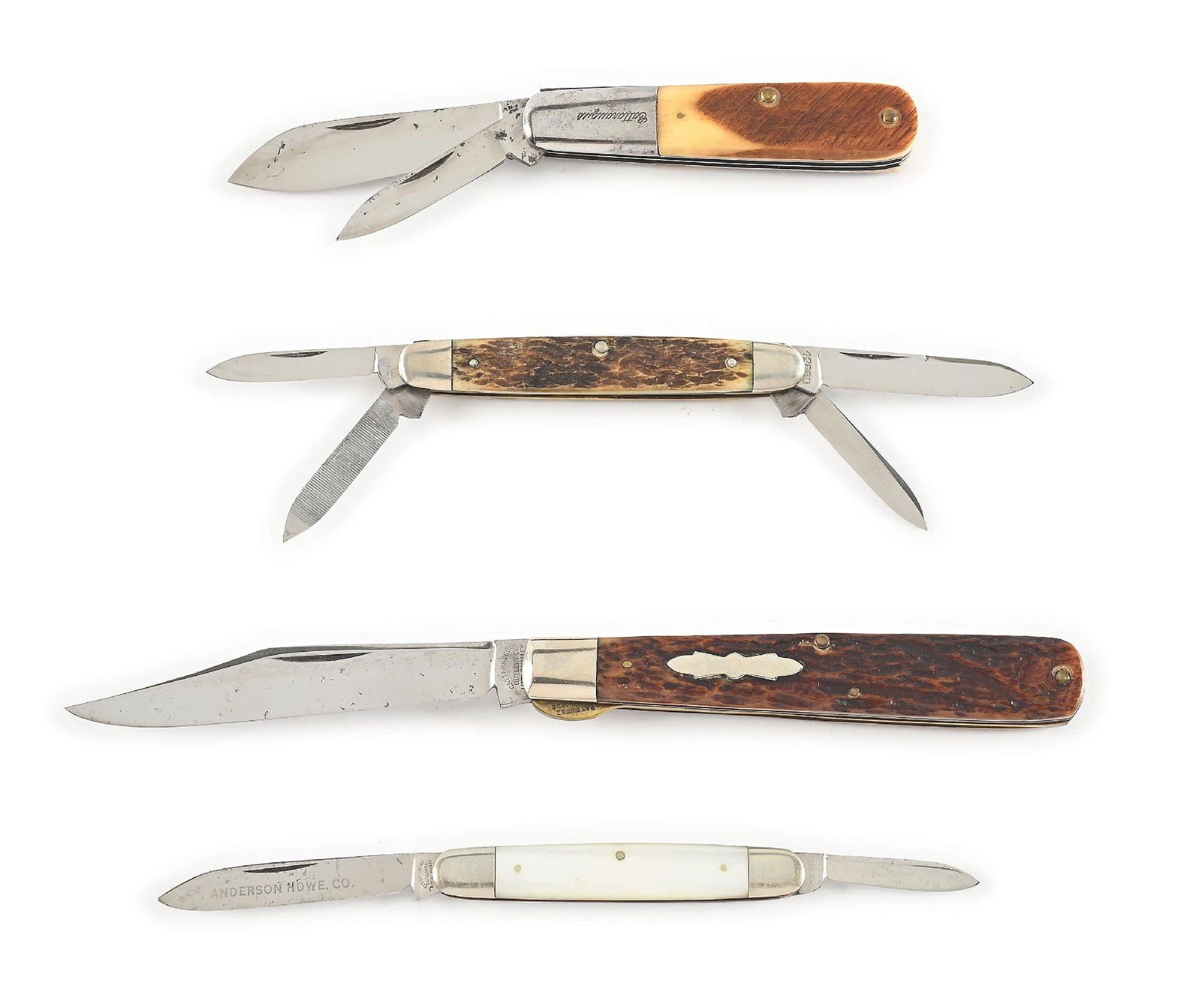 LOT OF 4: CATTARAUGUS CUTLERY CO. POCKET KNIVES, LINER LOCK, PEARL, BARLOW, SENATOR ETCHED (1 of 12)