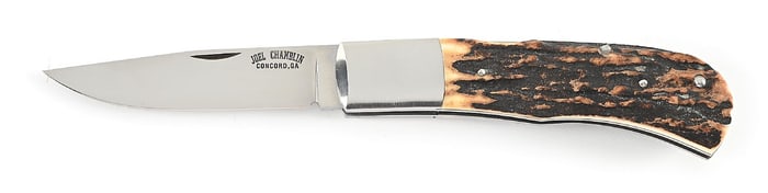 CUSTOM MADE JOEL CHAMBLIN STAG HANDLE LOCK BACK FOLDER.