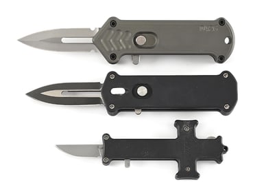 LOT OF 3: ROB DALTON AND PROTECH OTF SWITCHBLADES, CROSS, AND MINI-CUPID SWITCHBLADES.