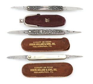 LOT OF 3: PRESS BUTTON KNIFE CO. WALDEN, NY U.S. PAT 470605 DOUBLE BLADE SWITCHBLADES.